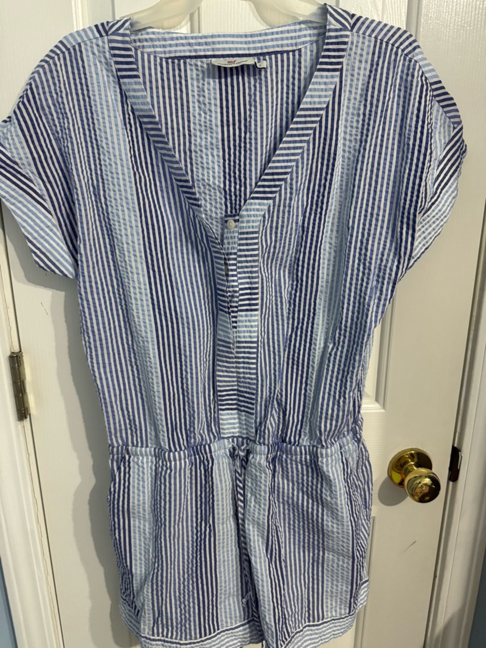 Vineyard Vines Navy and White Striped V-Neck Romper